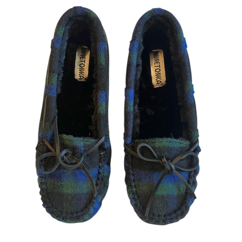 Minnetonka Women’s Blue Green Plaid‎ Lodge Trapper Slippers Size 11SS